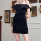Elegant Homecoming Dress Off the Shoulder Black Bowknot Back to School Outfits Party Dress D6802
