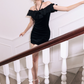 Elegant Homecoming Dress Off the Shoulder Black Bowknot Back to School Outfits Party Dress D6802