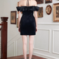 Elegant Homecoming Dress Off the Shoulder Black Bowknot Back to School Outfits Party Dress D6802