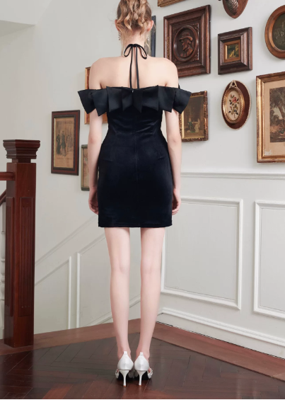 Elegant Homecoming Dress Off the Shoulder Black Bowknot Back to School Outfits Party Dress D6802