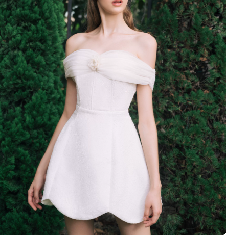 Elegant Homecoming Dress Off the Shoulder Flower Back to School Outfits Party Dress D6803