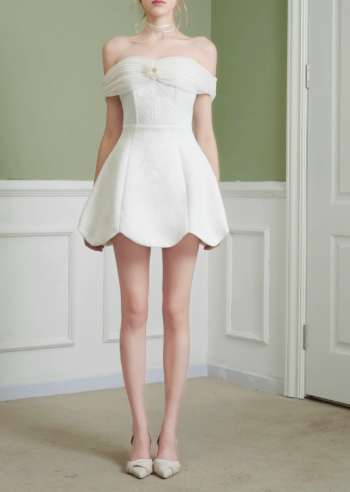 Elegant Homecoming Dress Off the Shoulder Flower Back to School Outfits Party Dress D6803