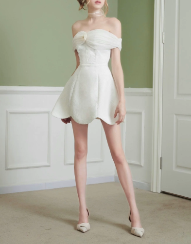 Elegant Homecoming Dress Off the Shoulder Flower Back to School Outfits Party Dress D6803