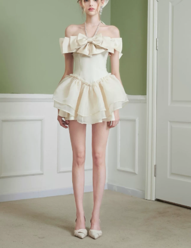 Elegant Homecoming Dress Off the Shoulder Bowknot Tulle Back to School Outfits Party Dress D6804
