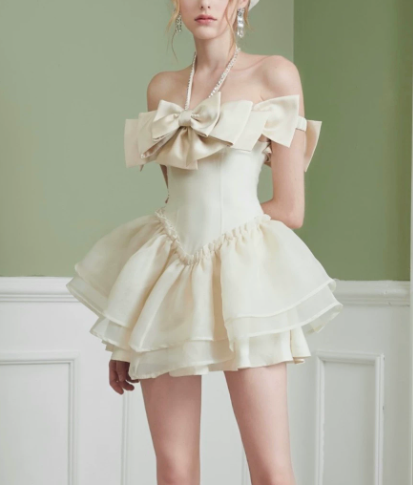 Elegant Homecoming Dress Off the Shoulder Bowknot Tulle Back to School Outfits Party Dress D6804