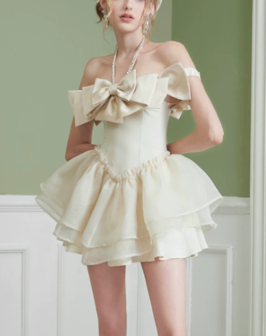 Elegant Homecoming Dress Off the Shoulder Bowknot Tulle Back to School Outfits Party Dress D6804