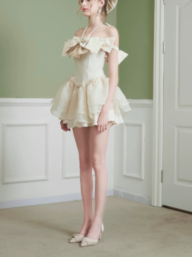 Elegant Homecoming Dress Off the Shoulder Bowknot Tulle Back to School Outfits Party Dress D6804