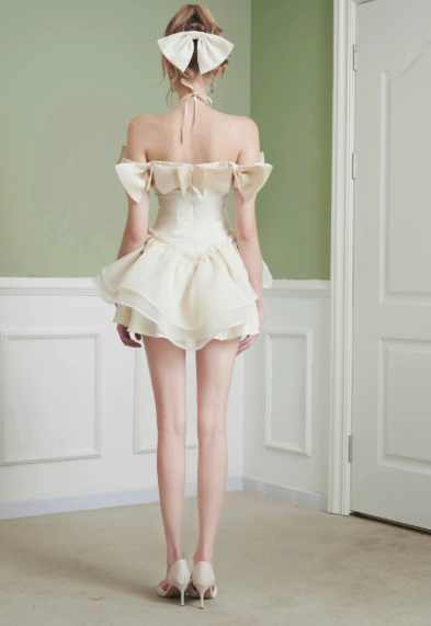 Elegant Homecoming Dress Off the Shoulder Bowknot Tulle Back to School Outfits Party Dress D6804