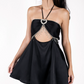 Elegant Homecoming Dress Halter Rinestone Tassel Back to School Outfits Party Dress D6805