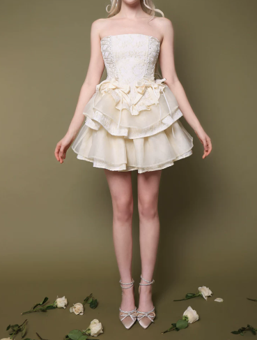Elegant Homecoming Dress Strapless Tulle Cascade Back to School Outfits Party Dress D6807