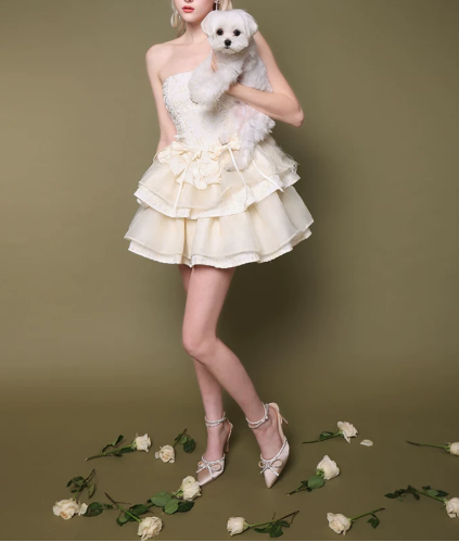Elegant Homecoming Dress Strapless Tulle Cascade Back to School Outfits Party Dress D6807