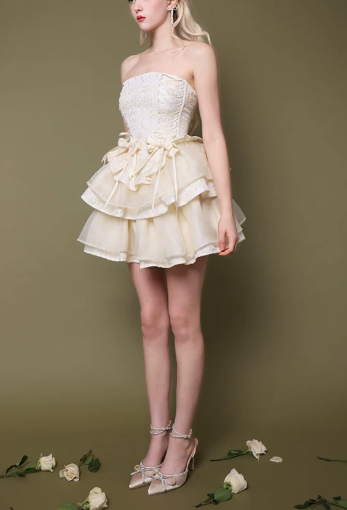 Elegant Homecoming Dress Strapless Tulle Cascade Back to School Outfits Party Dress D6807