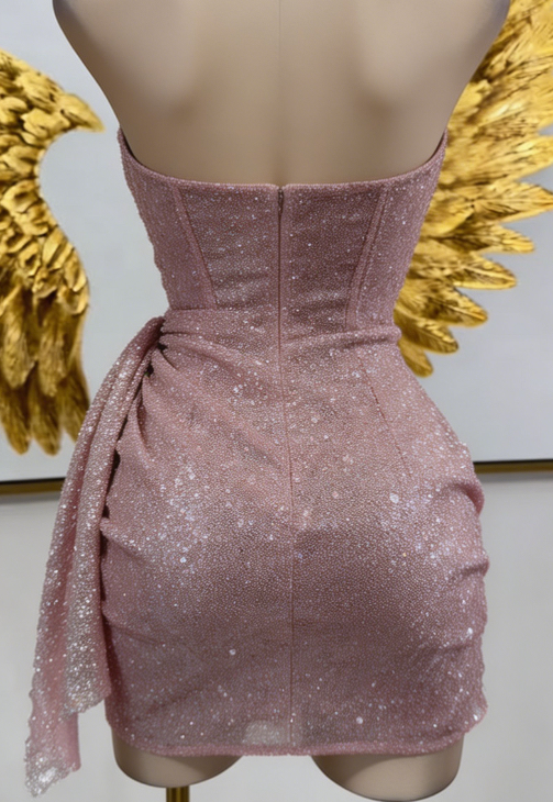 Stunning Homecoming Dress Strapless Sequins Pleated Back to School Outfits Party Dress D6811