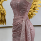 Stunning Homecoming Dress Strapless Sequins Pleated Back to School Outfits Party Dress D6811