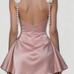 Stunning Homecoming Dress Cowl Pearl Pleated Back to School Outfits Party Dress D6812