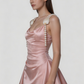 Stunning Homecoming Dress Cowl Pearl Pleated Back to School Outfits Party Dress D6812