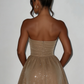 Stunning Homecoming Dress Strapless Sequins Pleated Back to School Outfits Party Dress D6813