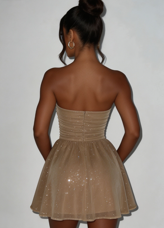 Stunning Homecoming Dress Strapless Sequins Pleated Back to School Outfits Party Dress D6813