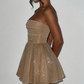 Stunning Homecoming Dress Strapless Sequins Pleated Back to School Outfits Party Dress D6813