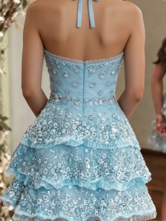 Stunning Homecoming Dress Strapless Sequins Cascade Back to School Outfits Party Dress D6819