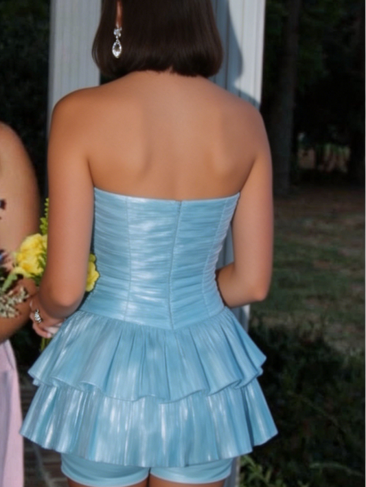 Stunning Homecoming Dress Strapless Bowknot Cascade Back to School Outfits Party Dress D6820