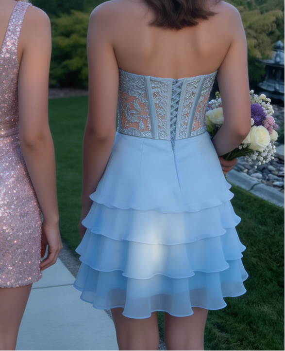 Stunning Homecoming Dress Sweetheart Beaded Cascade Back to School Outfits Party Dress D6821