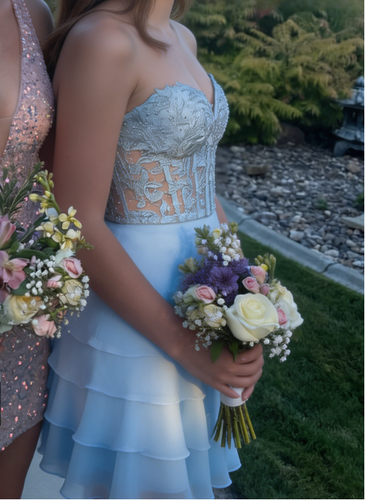Stunning Homecoming Dress Sweetheart Beaded Cascade Back to School Outfits Party Dress D6821