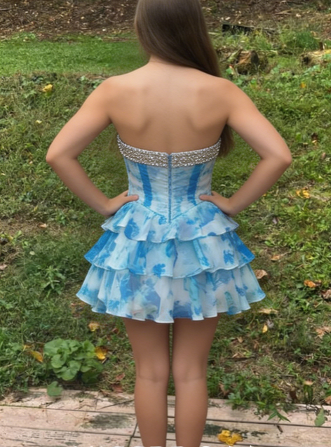 Stunning Homecoming Dress Sweetheart Cascade Rinestone Back to School Outfits Party Dress D6823