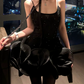 Stunning Homecoming Dress Spaghetti Strap Black Beaded Back to School Outfits Party Dress D6834