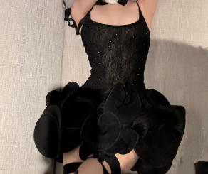 Stunning Homecoming Dress Spaghetti Strap Black Beaded Back to School Outfits Party Dress D6834