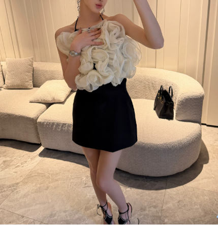 Stunning Homecoming Dress Halter Flower Back to School Outfits Party Dress D6835