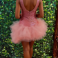 Stunning Homecoming Dress V Neck Applique Sequins Tulle Back to School Outfits Party Dress D6838