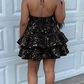 Stunning Homecoming Dress V Neck Black Sequins Cascade Back to School Outfits Party Dress D6837