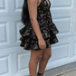 Stunning Homecoming Dress V Neck Black Sequins Cascade Back to School Outfits Party Dress D6837