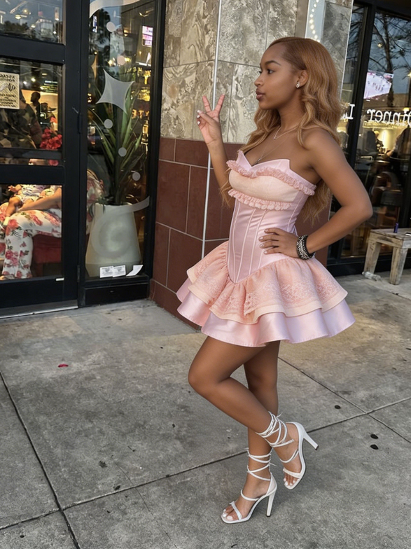 Stunning Homecoming Dress Sweetheart Cascade Lace Back to School Outfits Party Dress D6845