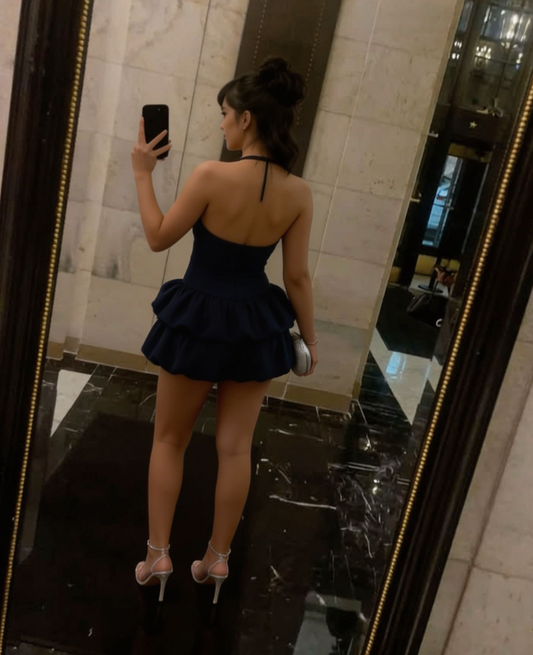Stunning Homecoming Dress Halter Cascade Back to School Outfits Party Dress D6846