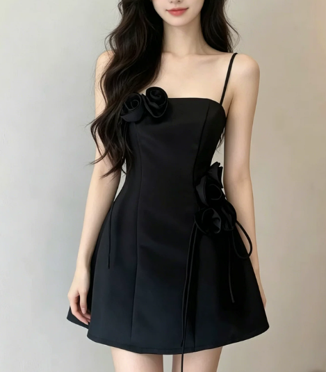 New Homecoming Dress Spaghetti Strap Flower Back to School Outfits Party Dress D6859