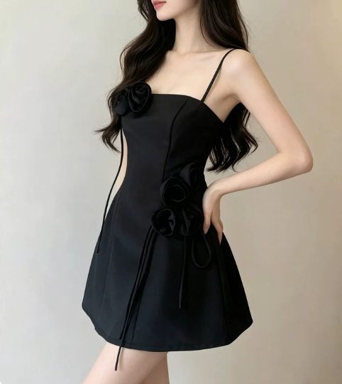 New Homecoming Dress Spaghetti Strap Flower Back to School Outfits Party Dress D6859