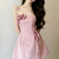 New Homecoming Dress Spaghetti Strap Flower Back to School Outfits Party Dress D6859