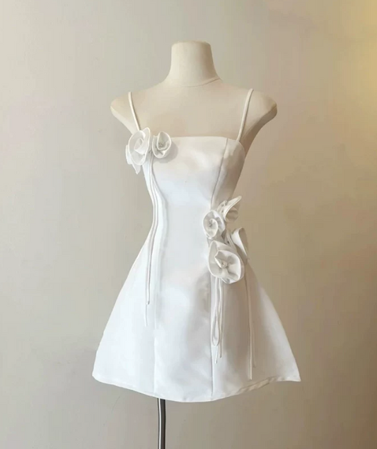 New Homecoming Dress Spaghetti Strap Flower Back to School Outfits Party Dress D6859