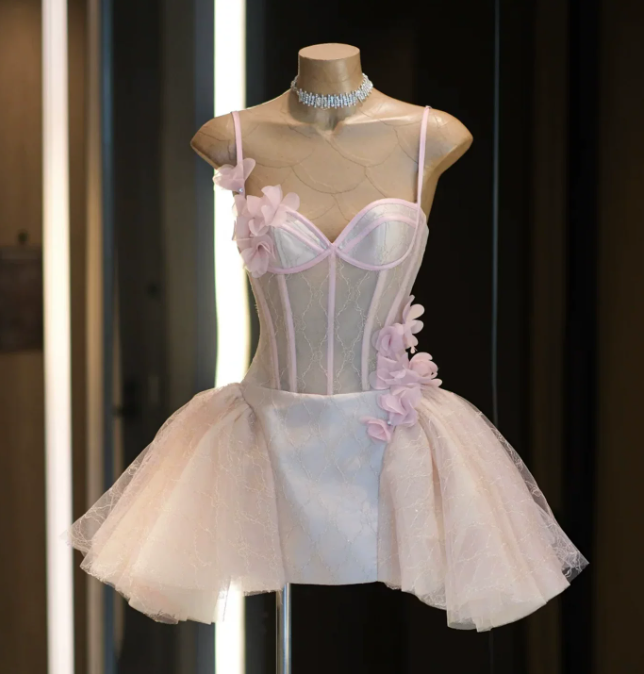 New Homecoming Dress Spaghetti Strap Flower Tulle Back to School Outfits Party Dress D6866