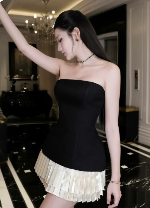 New Homecoming Dress Straplesss Pleated Back to School Outfits Party Dress D6858