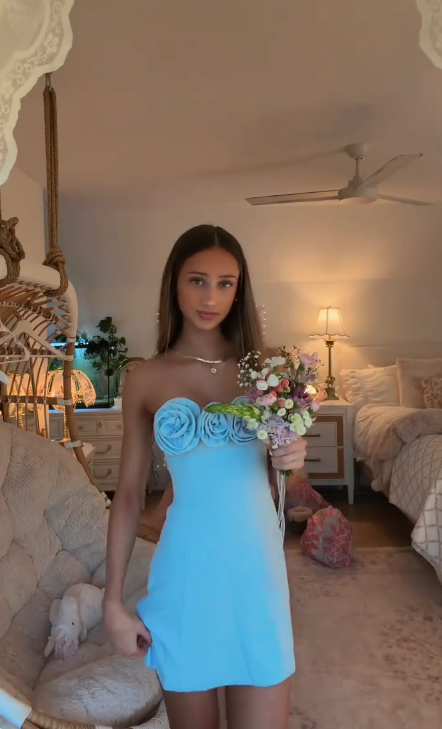 New Homecoming Dress Strapless Flower Back to School Outfits Party Dress D6881