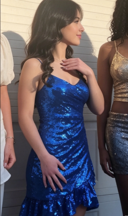 New Homecoming Dress V Neck Sequins Back to School Outfits Party Dress D6875