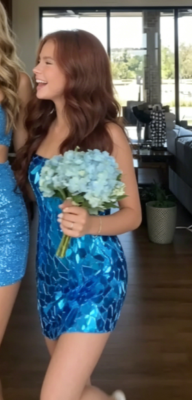 New Homecoming Dress Spaghetti Strap Sequins Back to School Outfits Party Dress D6878