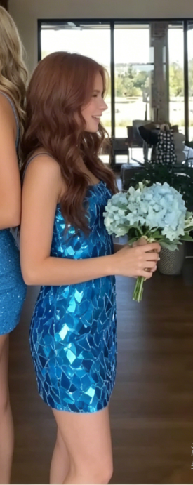 New Homecoming Dress Spaghetti Strap Sequins Back to School Outfits Party Dress D6878