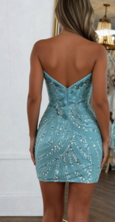 New Homecoming Dress V Neck Sequins Rinestone Back to School Outfits Party Dress D6880