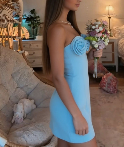 New Homecoming Dress Strapless Flower Back to School Outfits Party Dress D6881