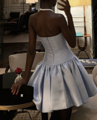 New Homecoming Dress Strapless Pleated Back to School Outfits Party Dress D6882