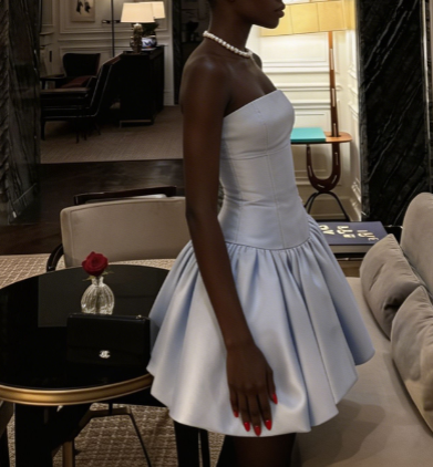 New Homecoming Dress Strapless Pleated Back to School Outfits Party Dress D6882